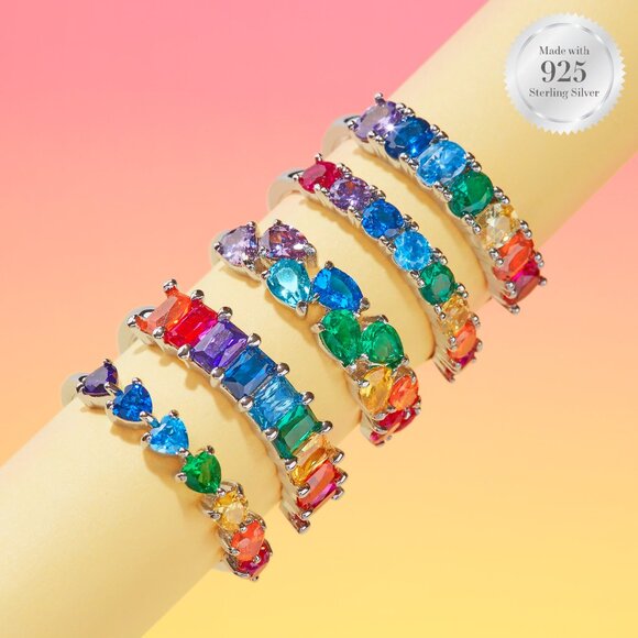 🌈 Rainbow Multicolor Cluster Ring, 925 Sterling Silver Size Charmed Aroma - Picture 5 of 5